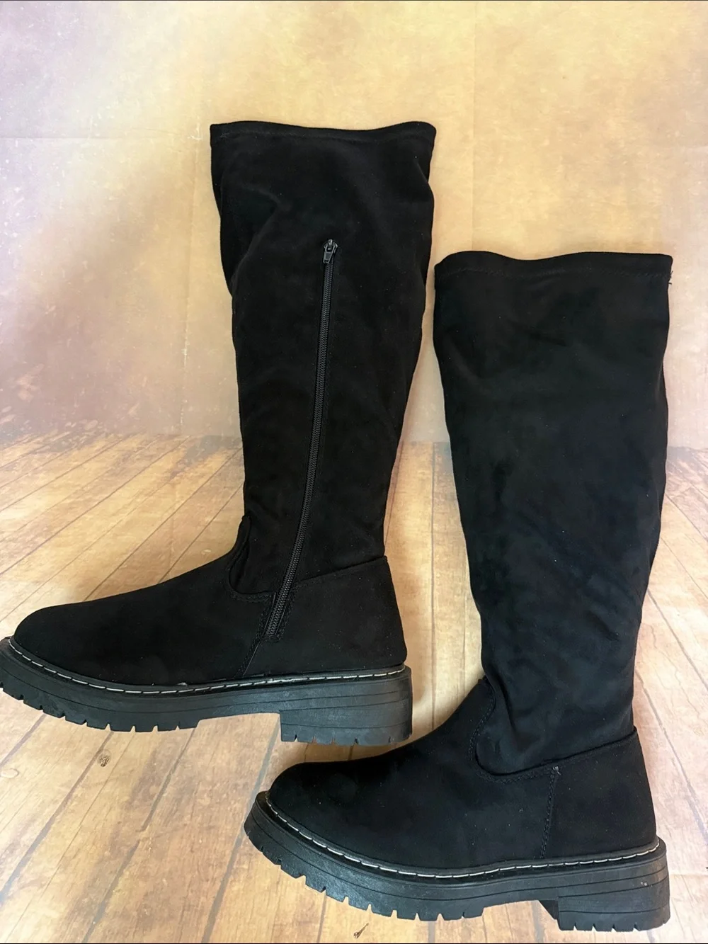 Sugar Black Over-the-Knee Faux Black Suede Platform Boots Size 10